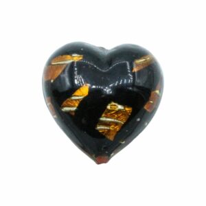Murano Glass – Heart - Puffy– 30mm – Black / Copper Flakes