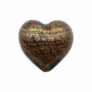 Murano Glass – Heart - Puffy– 30mm – Smoked Topaz / Silver