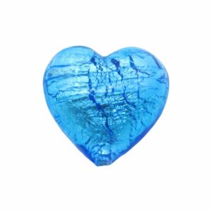 Murano Glass – Heart - Puffy– 30mm – Aqua / Silver