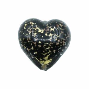 Murano Glass – Heart - Puffy– 30mm – Speckle - Black / Gold