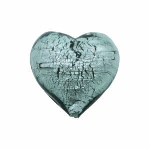 Murano Glass – Heart - Puffy– 30mm – Black Diamond / Silver