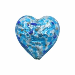 Murano Glass – Heart - Puffy– 30mm – Speckle - Aqua / Silver