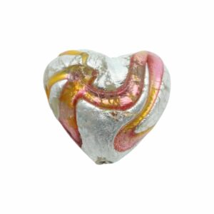 Murano Glass – Heart - Puffy– 30mm – Metallic Silver / Pink