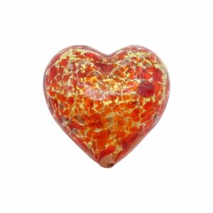 Murano Glass – Heart - Puffy– 30mm – Speckle - Red / Gold