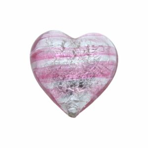 Murano Glass – Heart - Puffy– 30mm – Pink / Silver