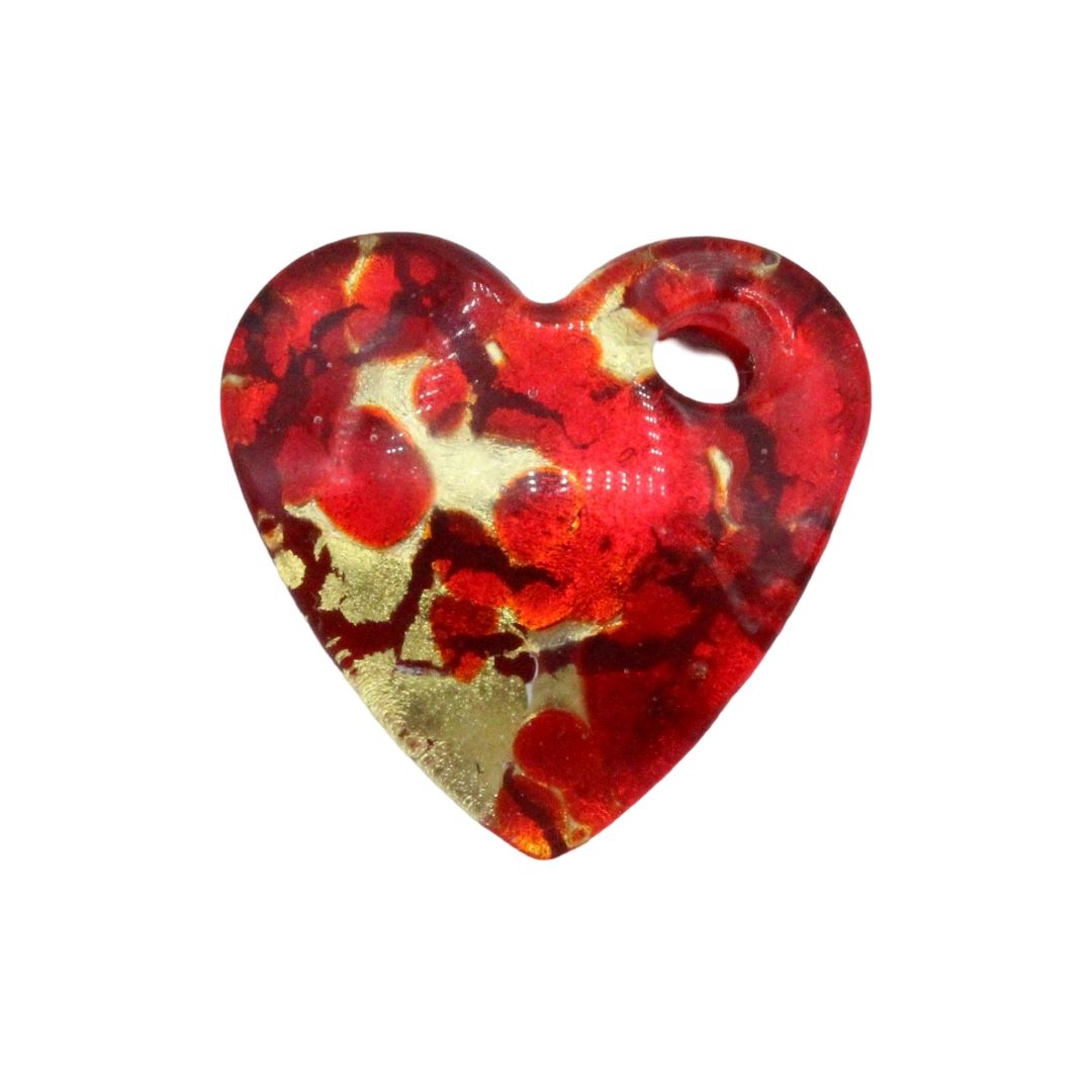 Murano Glass – Pendant - Arched Heart – 29mm – Red / Gold