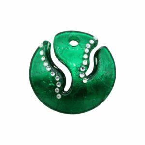 Murano Glass – Pendant - Round / Flame / Crystal - 50mm – Emerald