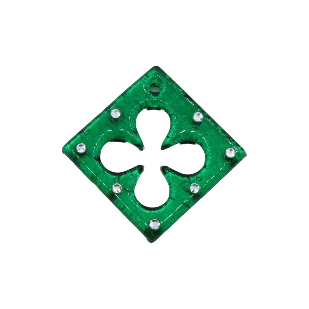 Murano Glass – Pendant - Diamond / Clover / Crystal - 50mm – Emerald