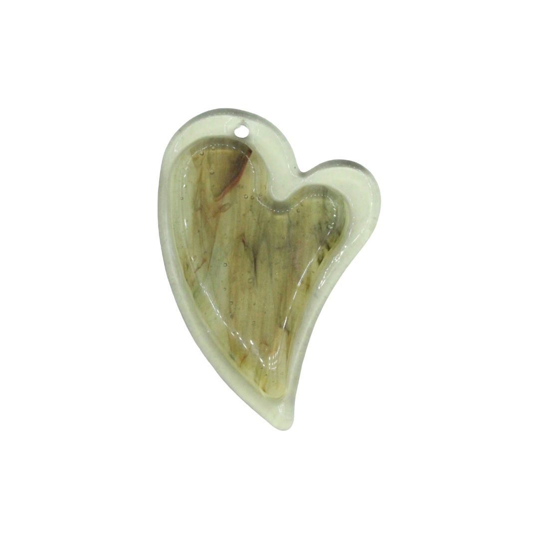 Murano Glass – Pendant - Heart – Layered - 69mm – Champagne