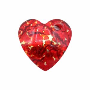 Murano Glass – Pendant - Arched Heart – 38mm – Red / Gold