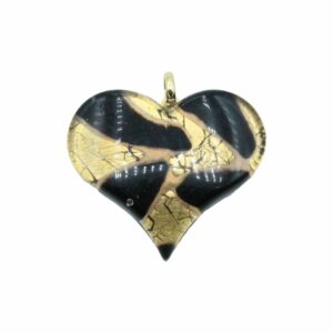 Murano Glass – Pendant - Heart – 40mm – Black / Gold