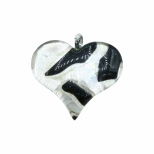 Murano Glass – Pendant - Heart – 40mm – Black / Silver