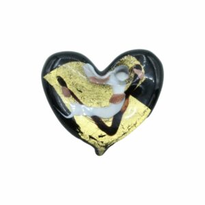 Murano Glass – Pendant - Heart – 56mm – Black / Gold