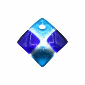 Murano Glass – Pendant - Arched Diamond - 56mm – Blue / Silver