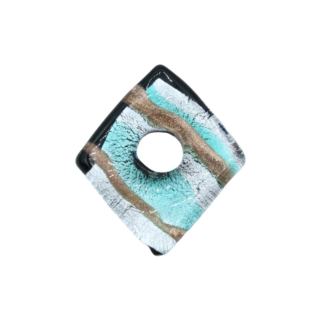 Murano Glass – Pendant - Diamond Donut - 50mm – Aqua / Silver
