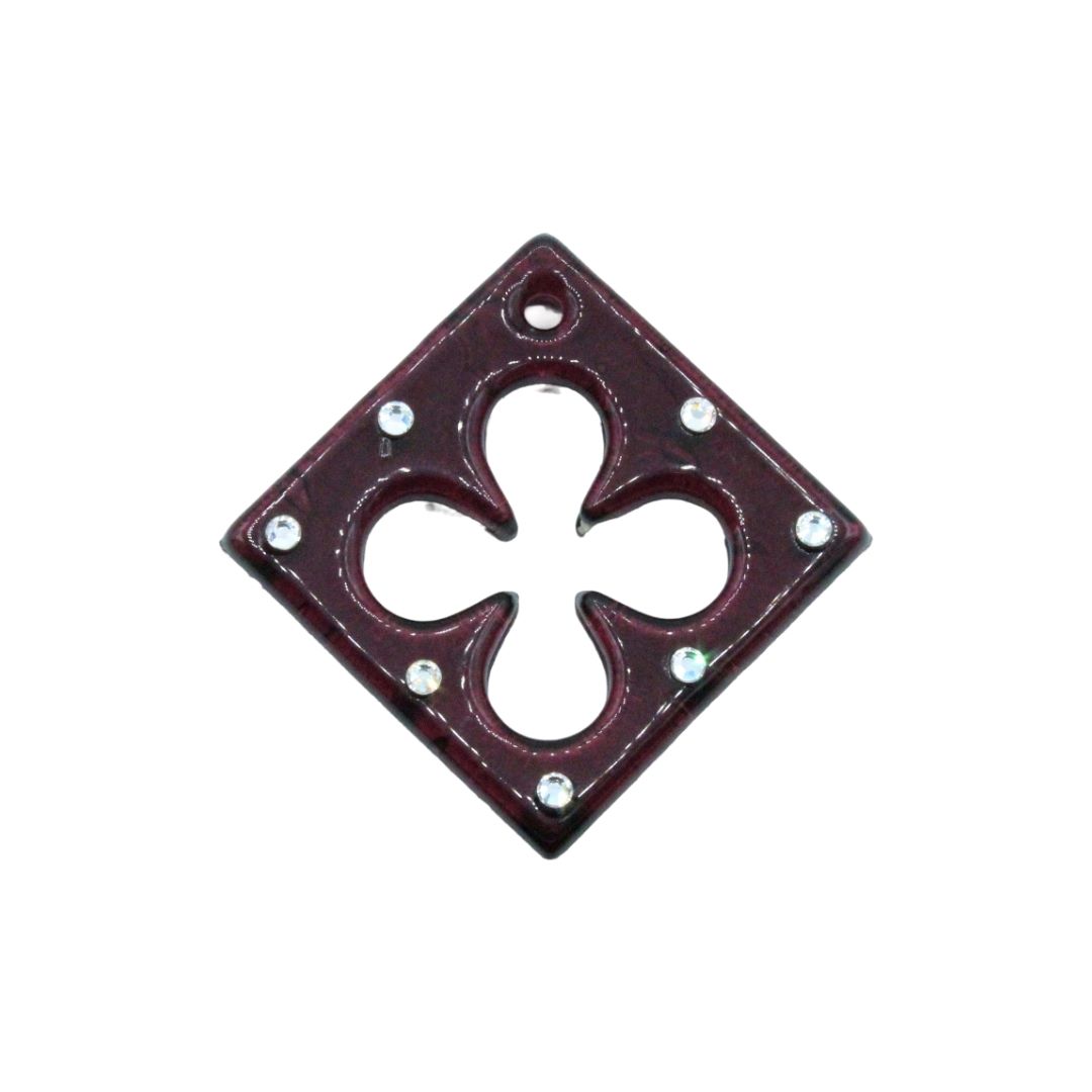 Murano Glass – Pendant - Diamond / Clover / Crystal - 50mm – Maroon