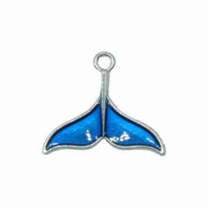 Whale Tail Charm - 16mm - Ant Silver / Blue