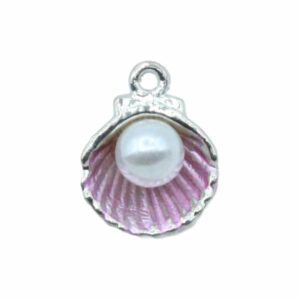 Shell / Pearl Charm - 15mm - Ant Silver / Pink