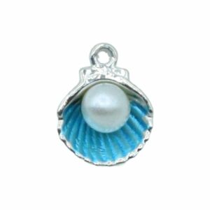 Shell / Pearl Charm - 15mm - Ant Silver / Blue