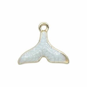 Whale Tail Charm - 15mm - Gold / White
