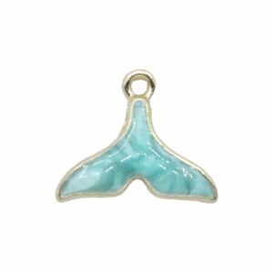 Whale Tail Charm - 15mm - Gold / Blue