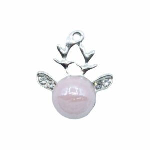 Reindeer Charm / Crystal Ears - 16mm - Antique Silver / Pink