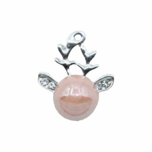 Reindeer Charm / Crystal Ears - 16mm - Antique Silver / Salmon