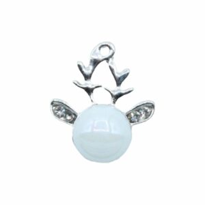 Reindeer Charm / Crystal Ears - 16mm - Antique Silver / White