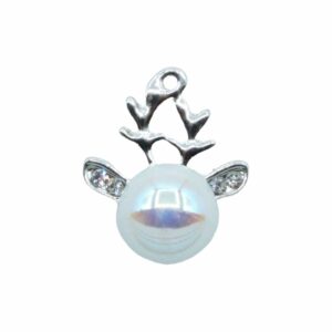 Reindeer Charm / Crystal Ears - 16mm - Antique Silver / White Iris