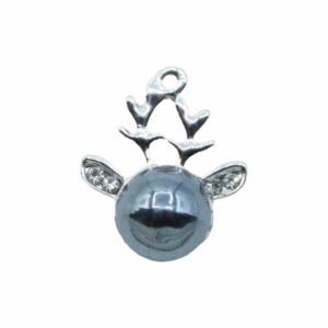 Reindeer Charm / Crystal Ears - 16mm - Antique Silver / Dark Grey