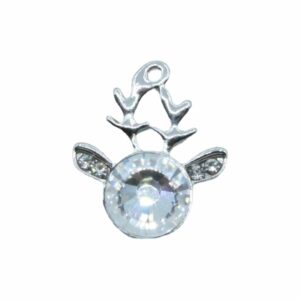 Reindeer Charm / Crystal Ears - 16mm - Antique Silver / Crystal