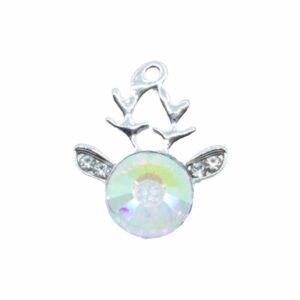 Reindeer Charm / Crystal Ears - 16mm - Antique Silver / AB