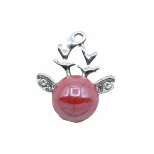 Reindeer Charm / Crystal Ears - 16mm - Antique Silver / Red
