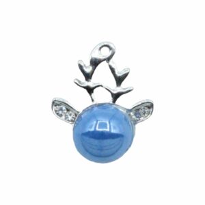 Reindeer Charm / Crystal Ears - 16mm - Antique Silver / Blue