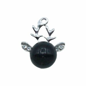 Reindeer Charm / Crystal Ears - 16mm - Antique Silver / Black