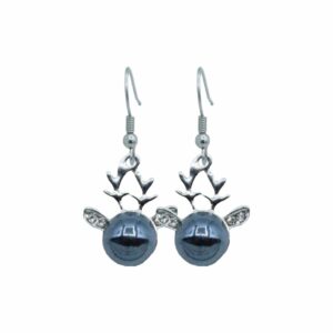 Reindeer Earrings / Crystal Ears - 16mm - Antique Silver / Dark Grey