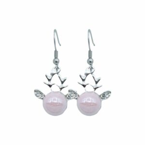 Reindeer Earrings / Crystal Ears - 16mm - Antique Silver / Pink