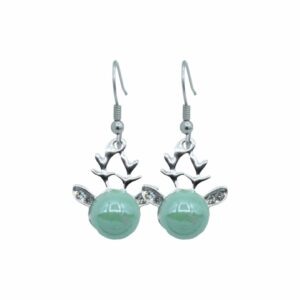 Reindeer Earrings / Crystal Ears - 16mm - Antique Silver / Green
