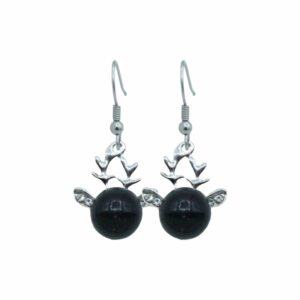 Reindeer Earrings / Crystal Ears - 16mm - Antique Silver / Black
