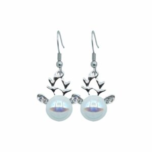 Reindeer Earrings / Crystal Ears - 16mm - Antique Silver / White Iris