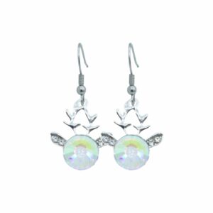 Reindeer Earrings / Crystal Ears - 16mm - Antique Silver / AB