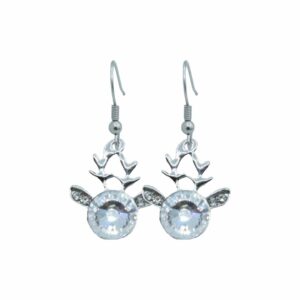 Reindeer Earrings / Crystal Ears - 16mm - Antique Silver / Crystal
