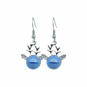 Reindeer Earrings / Crystal Ears - 16mm - Antique Silver / Blue