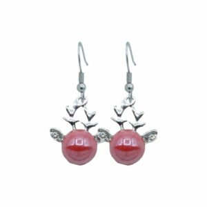 Reindeer Earrings / Crystal Ears - 16mm - Antique Silver / Red