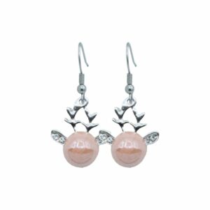 Reindeer Earrings / Crystal Ears - 16mm - Antique Silver / Salmon