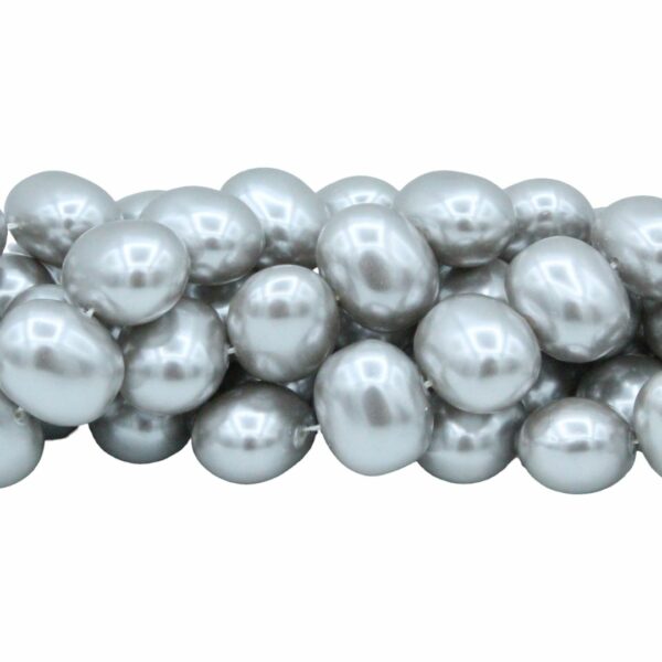 Light Grey Shell Shell Pearl – Oval – Side Drilled – 20mm – 40cm Strand – Light Grey ...
