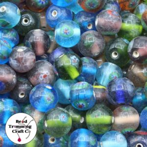 Round Patterned Glass Bead Mix - 12mm - 100 pieces