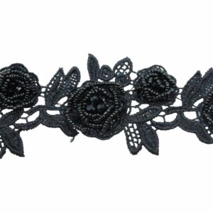 Flower Trimming - 55 x 75mm - Black - Price per centimeter