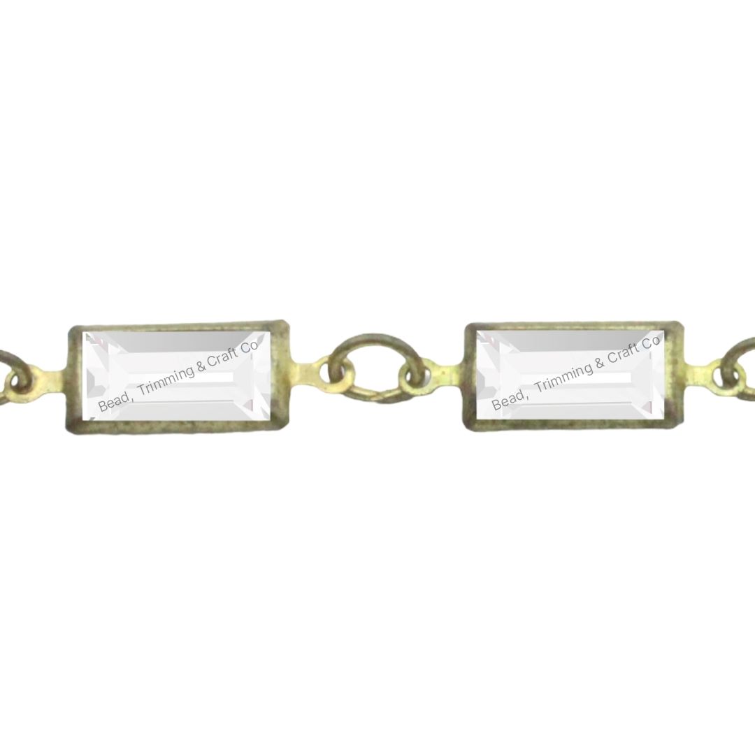 Swarovski Baguette / Channel Chain - 10mm - Crystal / No Plating - Price per centimeter