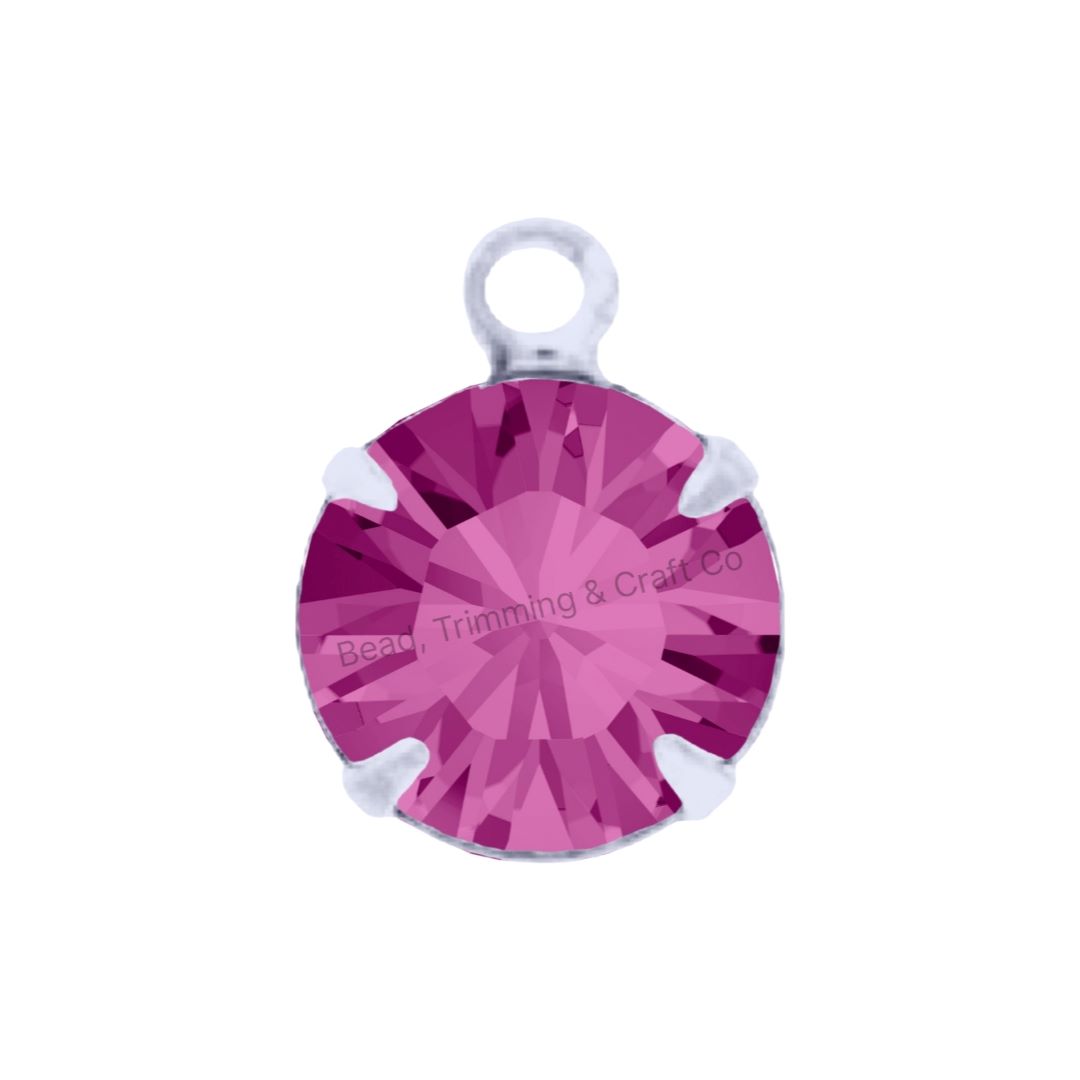 Swarovski Setting - Round - 7mm - Sterling Silver / Fuchsia